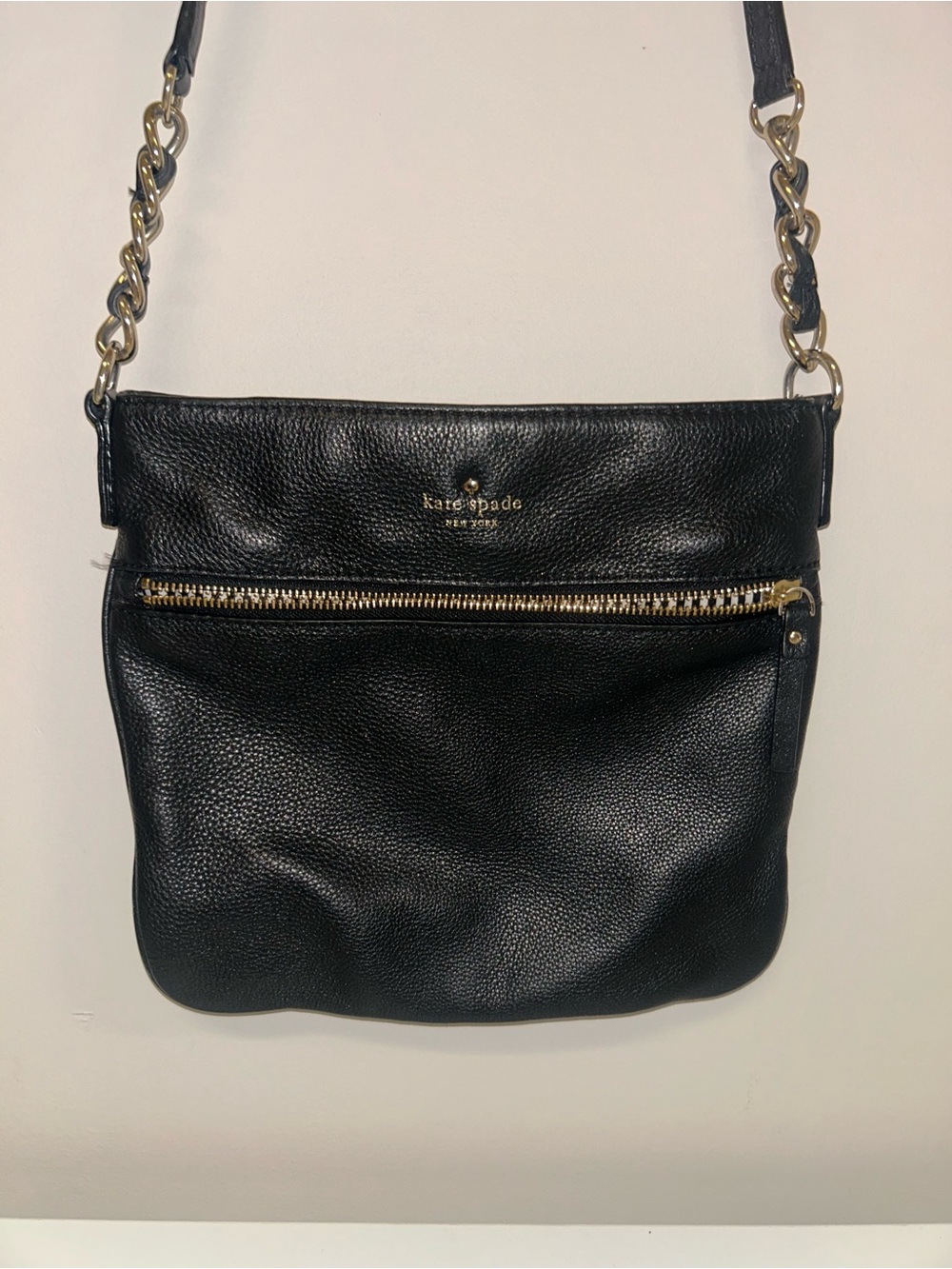 kate spade Black Pebbled Leather Crossbody with Gold Chain Trim